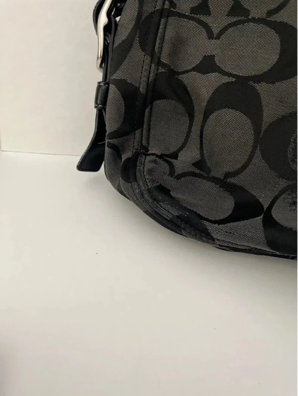Coach Zoe Signature Jacquard Hobo Bag Black Grey Smoke 12674 Large Shoulder Bag